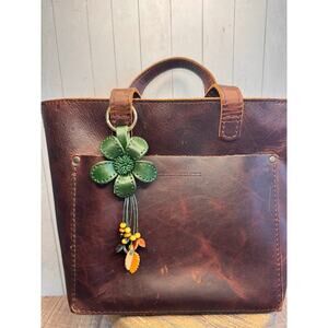 Green Daisy Purse Charm Genuine Leather Flower Bag Charm NEW FAST SHIP